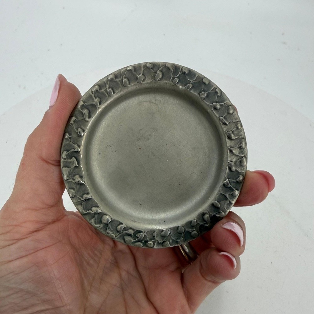 Vintage Pewter Norwegian Mini Plate Trinket Dish-Perletinn-Made in Norway